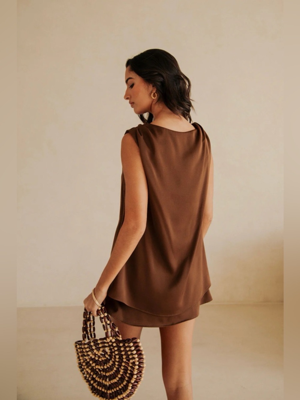 Sabo NWT Genoa Asymmetrical Mini Dress Chocolate Brown Trendy Women Size XL